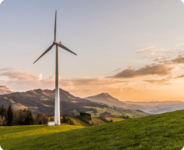 Wind turbine to illustrate clean energy offsets.